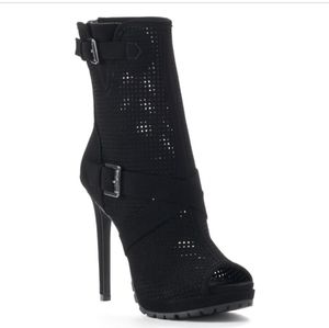 Black Juicy Peep-Toe Platform Boots Womens Size 6